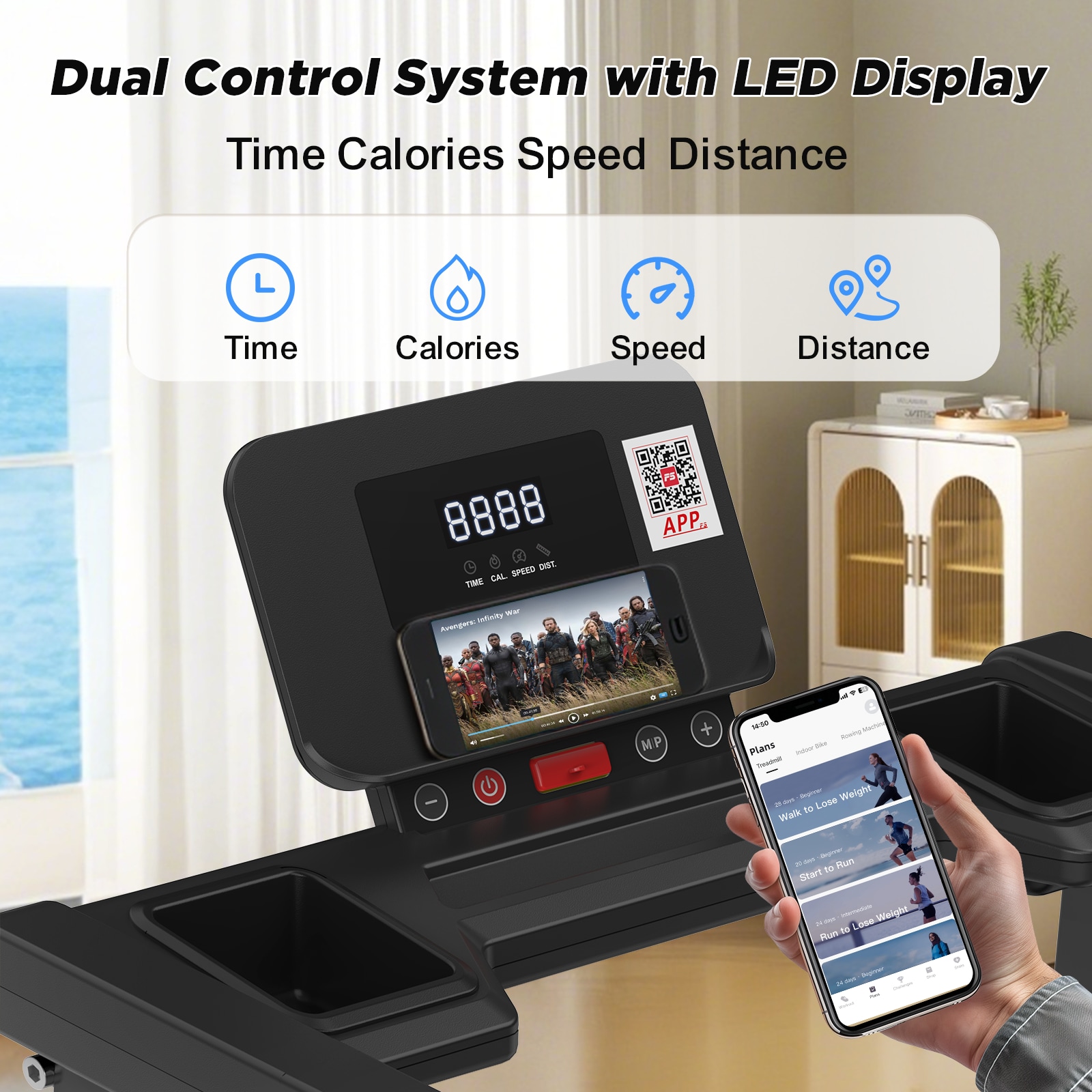 Folding Treadmill With Handles (Small Home Model) - 300lb Weight Capacity & 2.5HP Quiet Motor_voghion.com